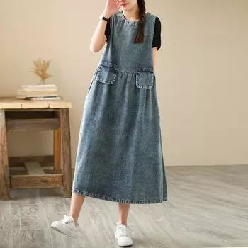 Новое джинсовое платье для женщин L джинсовый синий