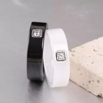 Новое европейское и американское черно-белое керамическое кольцо со стразами диаметром 6 мм, простые модные мужские и женские кольца для пары с бриллиантами, кольца для пар 6 белый