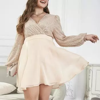 Новое европейское и американское объемное женское сетчатое платье с пайетками в стиле пэчворк, вечернее платье с длинными рукавами и крестиком XL