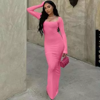 Новое европейское и американское осеннее сексуальное стильное женское платье на шнуровке с разрезом и длинными рукавами L чёрный