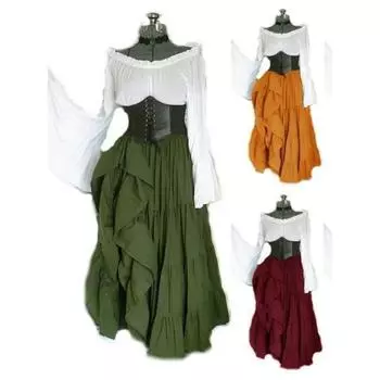 Новое европейское и американское платье с длинным рукавом, женский средневековый костюм эпохи Возрождения S вино красного