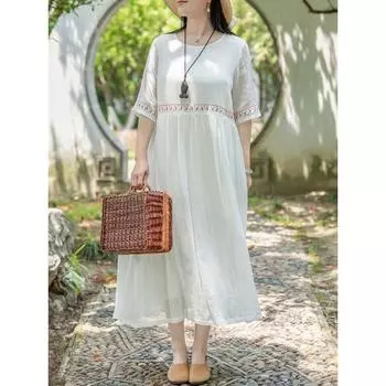 Новое фактурное платье из рами в стиле ретро с вышивкой из рами, длинная юбка-маятник M красный