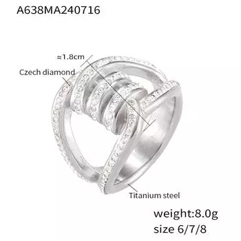 Новое геометрическое двухслойное кольцо в стиле Хепберн, титановая сталь, покрытая золотом 18 карат, украшенное бриллиантами, модное кольцо No. 6