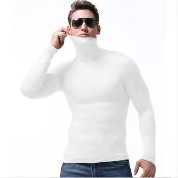 Новое гибкое хлопковое осенне-зимнее мужское нижнее белье, свитер, водолазка, однотонный повседневный свитер, мужские облегающие брендовые вязаные пуловеры L красный