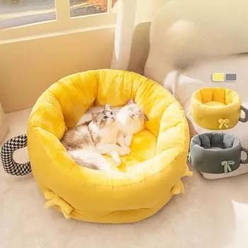 Новое глубокое гнездо для сна для кошек, осенне-зимнее теплое круглое гнездо, утолщенная кровать для сна щенка, собаки, кошки, будка для питомца Rock yellow