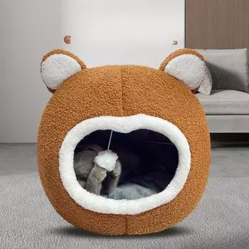 Новое гнездо для кошки, гнездо в виде плюшевого мишки, домик для кошки, полузакрытое гнездо для кошки в осенне-зимнем стиле, звукоизоляция, тепло и комфортно для сна M