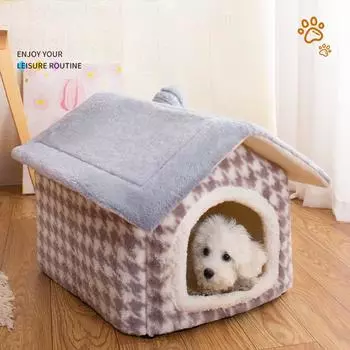 Новое гнездо для собак и кошек, удобное осенне-зимнее плетение с узором «гусиная лапка», теплое и утолщенное гнездо для домашних животных, устойчивое к царапинам S (38 * 32 * 32)