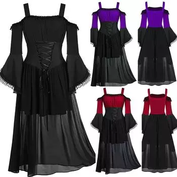 Новое готическое платье для выпускного вечера для женщин, коктейльные платья на Хэллоуин, бальное платье с открытыми плечами и рукавами-бабочкой в стиле ретро XXL чёрный