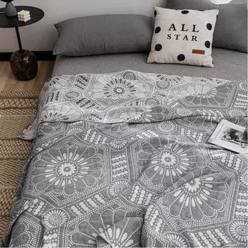 Новое хлопковое четырехслойное марлевое одеяло покрыто ворсовым одеялом с кондиционером, летним прохладным одеялом и повседневным одеялом из хлопка. 150x200cm