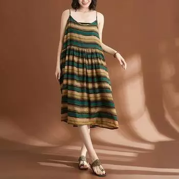 Новое хлопковое платье без рукавов с бретельками и цветочным принтом для женщин, повседневное свободное длинное летнее платье