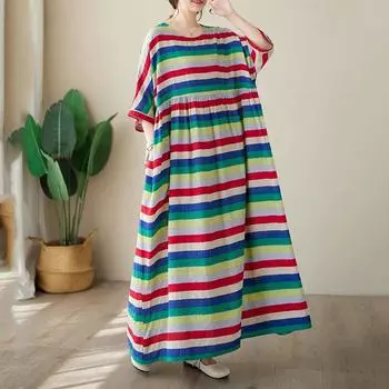 Новое хлопковое платье больших размеров с коротким рукавом и цветочным принтом для женщин, повседневное свободное длинное летнее платье