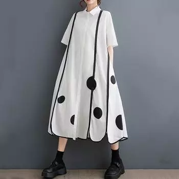 Новое хлопковое винтажное платье больших размеров с коротким рукавом для женщин, повседневное свободное длинное летнее платье-рубашка белый