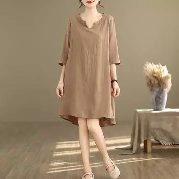 Новое хлопковое винтажное платье больших размеров с короткими рукавами для женщин, повседневное свободное мини-летнее платье чёрный