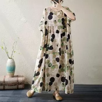 Новое хлопковое винтажное платье больших размеров с коротким рукавом для женщин, повседневное свободное длинное летнее платье