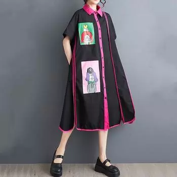 Новое хлопковое винтажное платье больших размеров с коротким рукавом для женщин, повседневное свободное длинное летнее платье-рубашка зелёный