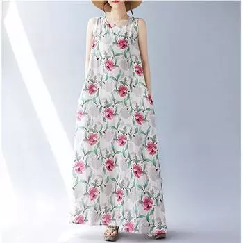Новое хлопковое винтажное платье с цветочным принтом без рукавов больших размеров для женщин, повседневное свободное длинное летнее платье M