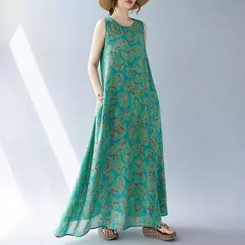Новое хлопковое винтажное платье с цветочным принтом без рукавов больших размеров для женщин, повседневное свободное длинное летнее платье M