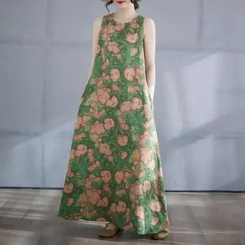 Новое хлопковое винтажное платье с цветочным принтом без рукавов больших размеров для женщин, повседневное свободное длинное летнее платье M