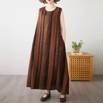 Новое хлопковое винтажное платье с цветочным принтом без рукавов больших размеров для женщин, повседневное свободное длинное летнее платье L