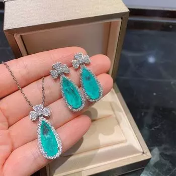 Новое имитация ожерелья Параиба, подвесное изумрудное ожерелье в форме груши, набор украшений для банкета, 8X20