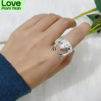 Новое индивидуальное креативное дизайнерское кольцо в виде лягушки для женщин, модные повседневные украшения для вечеринок Resizable серебряный