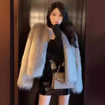Новое искусственное меховое женское осенне-зимнее полупальто с искусственным мехом лисы, шерстяной свитер с утолщенным верхним слоем S белый