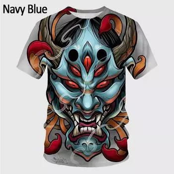 Новое искусство японского призрака Праджня с 3D принтом, летняя мужская рубашка с круглым вырезом и коротким рукавом, футболка XS синий