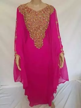 Новое исламское марокканское стильное платье Жоржетта Абая Платье Фараша Кафтан Дубай XS розовый