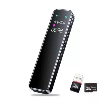 Новое издание 64 ГБ Большой OSKOE Voice Small IC 3072kbps Звук 38 часов непрерывной работы Компактный ЖК-дисплей с одной кнопкой Шум VOR Запись голоса Таймер переменной