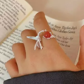 Новое изысканное кольцо с красным шариком «маленький ангел», модное креативное открывающееся регулируемое кольцо для дам, подарок на вечеринку с шариком