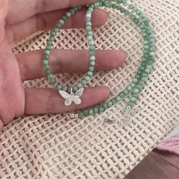 Новое китайское антикварное нефритовое ожерелье с бусинами, женское, простой дизайн, высококачественная серебряная подвеска-бабочка, цепочка на ключицу, новое 925 silver