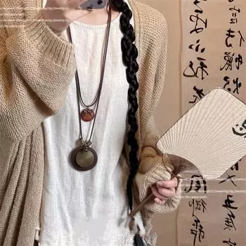 Новое китайское длинное ожерелье-свитер Zen, женская двухслойная цепочка на шею в стиле ретро и этнического стиля с бусинами, цепочка на ключицу в виде перьев