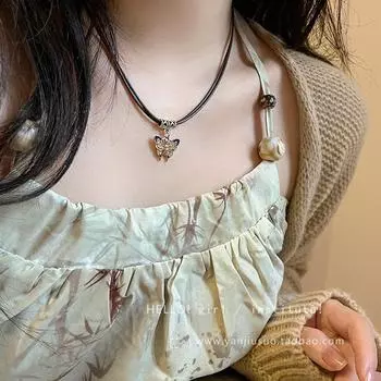 Новое китайское дзен этническое ожерелье с бабочкой женское с высоким чувством ретро ключичная цепочка цепочка для свитера аксессуары