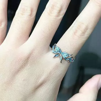 Новое китайское классическое модное милое прохладное романтическое синее кольцо-бабочка женское нишевое дизайн легкое роскошное кольцо-бабочка на указательный палец