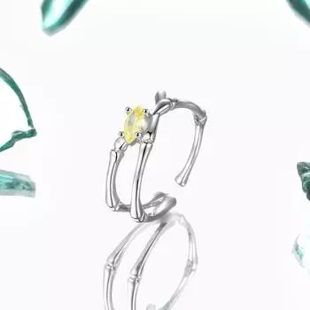 Новое китайское кольцо из бамбука из стерлингового серебра 925 пробы с желтым камнем, особый дизайн, кольцо на указательный палец для пожилых женщин, холодный стиль Opening is adjustable