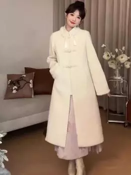 Новое китайское национальное шерстяное пальто женская зимняя одежда короткое длинное шерстяное пальто High Sense модный дизайн повседневная одежда S слоновая кость