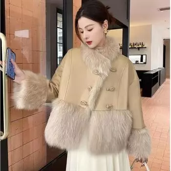 Новое китайское полупальто женское 2024 осень и зима новое меховое пальто с меховым покрытием женское в китайском стиле стиль Майяра S 80-60 kg