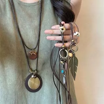 Новое китайское ретро-стиль перьевого ожерелья женское этническое стильное длинное свитерное ожерелье индивидуальное элегантное и высококлассное ожерелье Sense