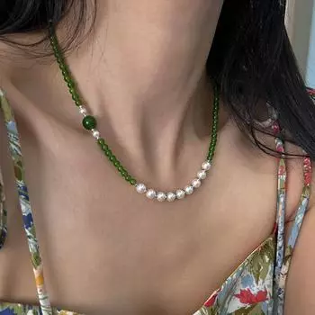 Новое китайское ретро зеленое жемчужное ожерелье с бусинами, женское нишевое дизайнерское чувство, свежая индивидуальность, модная цепочка на шею, цепочка на ключицу