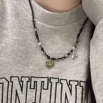 Новое китайское швейцарское звериное круглое брендовое ожерелье с подвеской для женщин, черная плетеная веревка, бисерная цепочка на шею, легкая роскошная цепочка премиум-класса на ключицу для мужчин