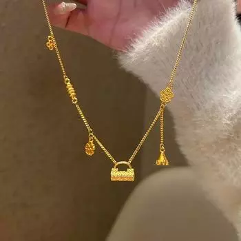 Новое китайское стильное золотое ожерелье с подвеской в виде цветка, женское легкое, роскошное, элегантное, модное, универсальное, на шею, на свитер