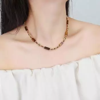 Новое китайское винтажное ожерелье из бисера для женщин, новый Instagram, уникальный дизайн, цепочка на воротнике из натурального камня тигрового глаза, цепочка для свитера 40cm