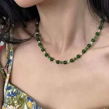 Новое китайское зеленое агатовое жемчужное ожерелье для женщин, дизайн, чувство, свет, роскошь, элегантность, индивидуальность, модный тренд, цепочка на шею, цепочка на ключицу