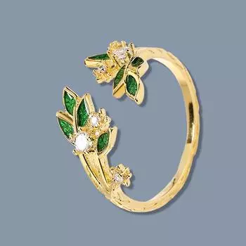 Новое кольцо «Богиня темперамента», эмалированное золотое листовое пасторальное элегантное регулируемое кольцо в виде цветка леса Opening adjustable