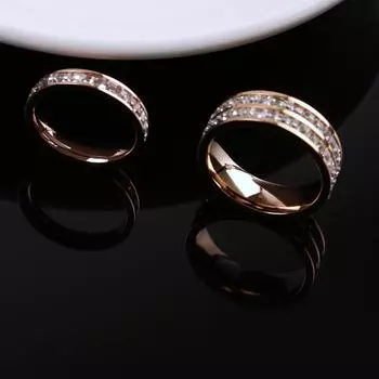 Новое кольцо для девочек для пар, указательный палец, средний палец, розовое золото, простое кольцо из титановой стали с бриллиантом 6