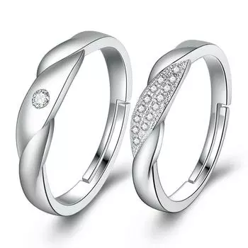 Новое кольцо для пары из стерлингового серебра 925 пробы с волной, мучительным признанием, ухаживанием, инкрустированным цирконием, регулируемые кольца для влюбленных, ювелирный подарок