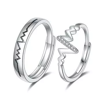 Новое кольцо для пары из стерлингового серебра 925 пробы для мужчин и женщин с электрокардиограммой, регулируемая пара, микро-инкрустированные кольца для влюбленных из циркония, ювелирный подарок