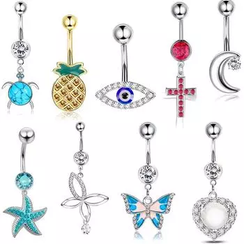 Новое кольцо из нержавеющей стали для пупка, бабочка, ананас, пряжка для пупка, разнообразные ювелирные изделия из проколов