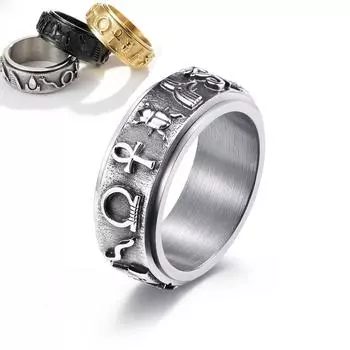 Новое кольцо из нержавеющей стали с древними египетскими символами и буквами, мужское кольцо, модное женское кольцо, ювелирное изделие, подарок, кольцо для пары 6# золотой