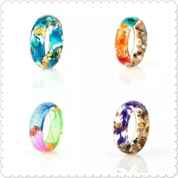 Новое кольцо из смолы с сушеным цветком, маленькое свежее кольцо из сушеного цветка ручной работы из золотой фольги, серия Forest, тонкое эпоксидное кольцо NG0452-18mm